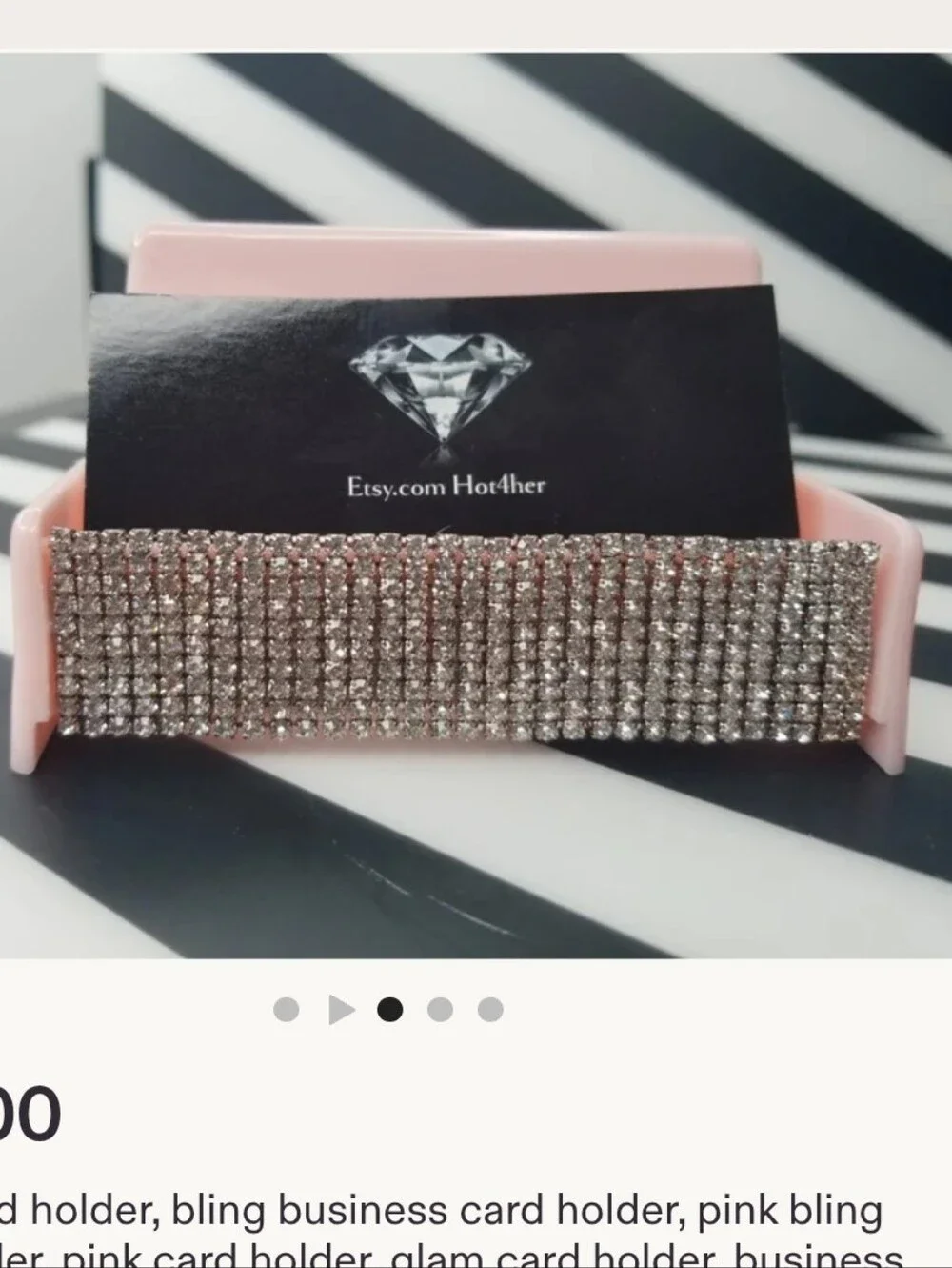Pink Bling Business Card Holder with Rhinestone Trim